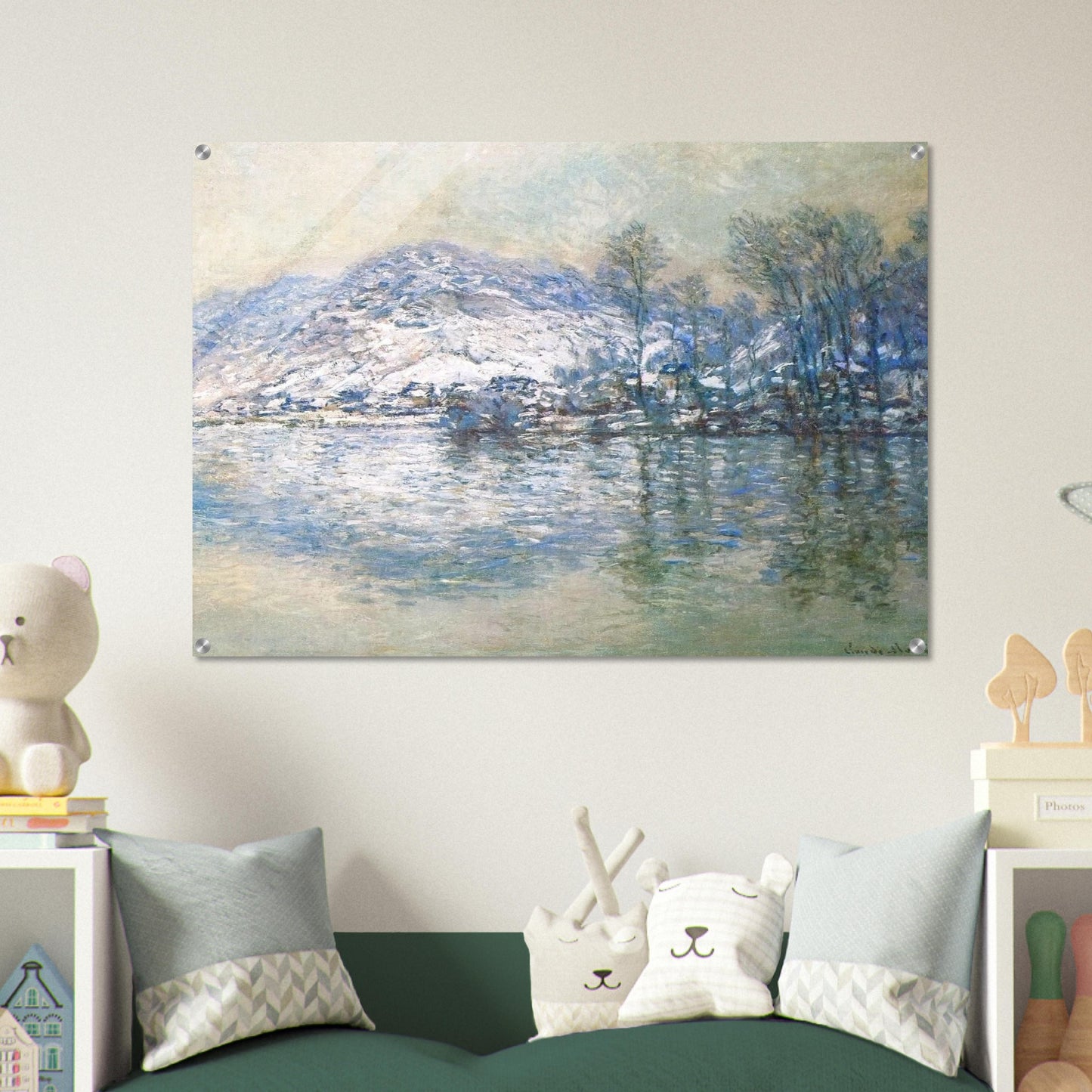 The Seine at Port Villez, Snow Effect - claude monet Acrylic Print - 70x100 cm / 28x40″ inches