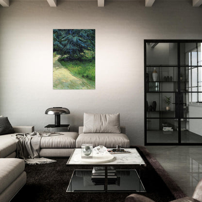 Public Garden with Couple and Blue Fir Tree The Poet s Garden III - Vincent van Gogh Brushed Aluminum Print - 70x100 cm / 28x40 inches | Vincent van Gogh Aluminum Print | Vincent van Gogh Prints