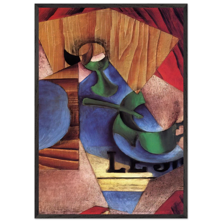 GLASS CUP AND NEWSPAPER 1913 - Juan Gris 70x100 cm / 28x40 inches Framed Art Print – Black Wooden Frame