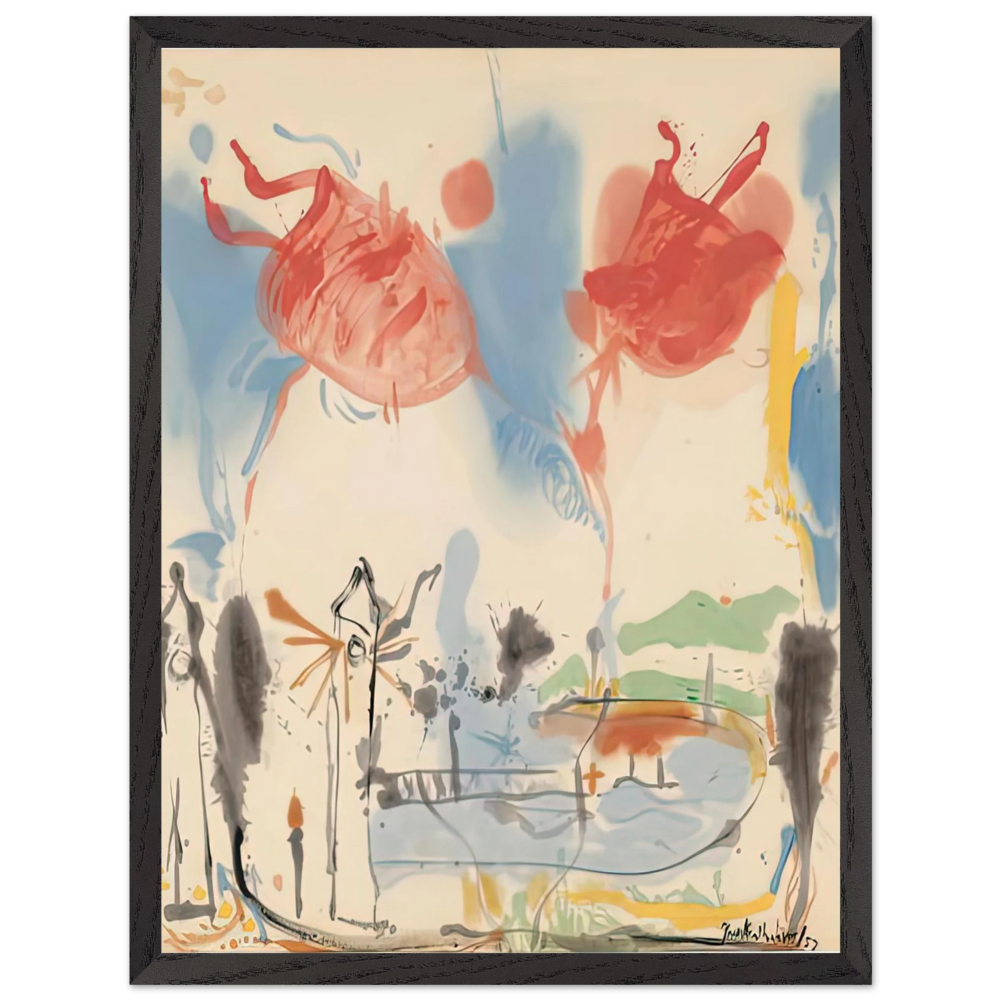 Helen Frankenthaler - Round Trip, 1957- Wall Art - 30x40 cm / 12x16 inches - Premium Wooden Framed Poster With Fine Art Paper - White frame