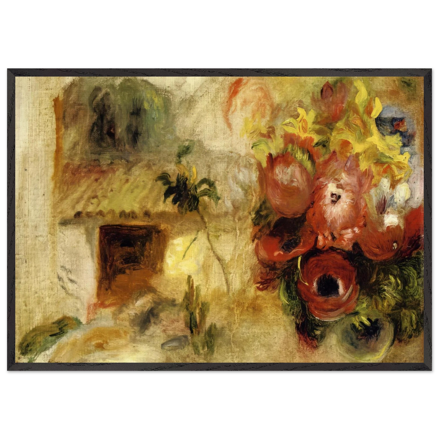 Small House Buttercups and Diverse Flowers study - Pierre-Auguste Renoir Framed Art Print – Black Wooden Frame - Default Title - -Framed Art Print