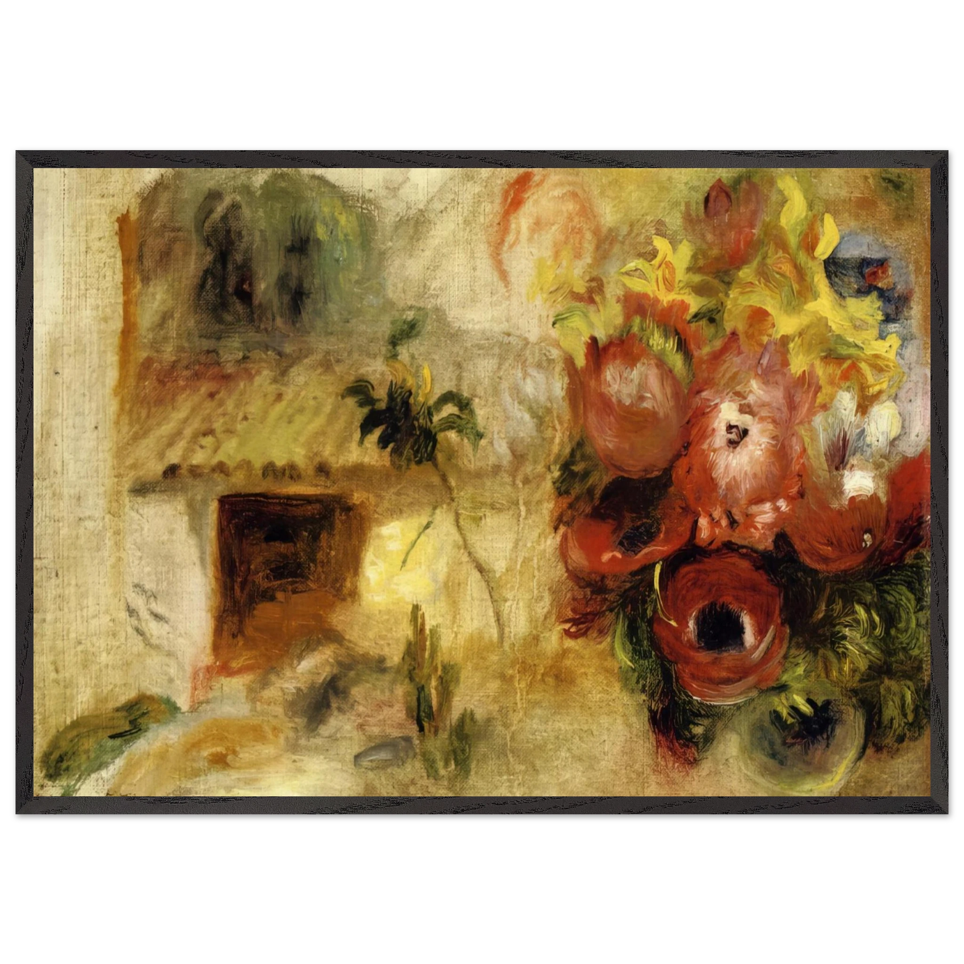 Small House Buttercups and Diverse Flowers study - Pierre-Auguste Renoir Framed Art Print – Black Wooden Frame - Default Title - -Framed Art Print