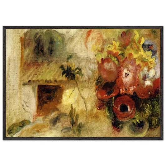 Small House Buttercups and Diverse Flowers study - Pierre-Auguste Renoir 70x100 cm / 28x40 inches Framed Art Print – Black Wooden Frame
