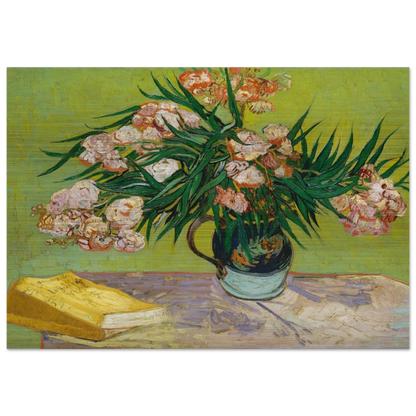 Oleanders and Books - Vincent van Gogh Brushed Aluminum Print - 70x100 cm / 28x40 inches | Vincent van Gogh Aluminum Print | Vincent van Gogh Prints
