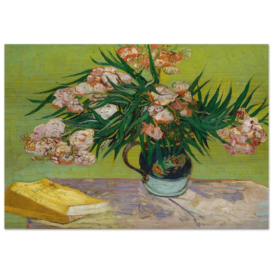 Oleanders and Books - Vincent van Gogh Brushed Aluminum Print - 70x100 cm / 28x40 inches | Vincent van Gogh Aluminum Print | Vincent van Gogh Prints