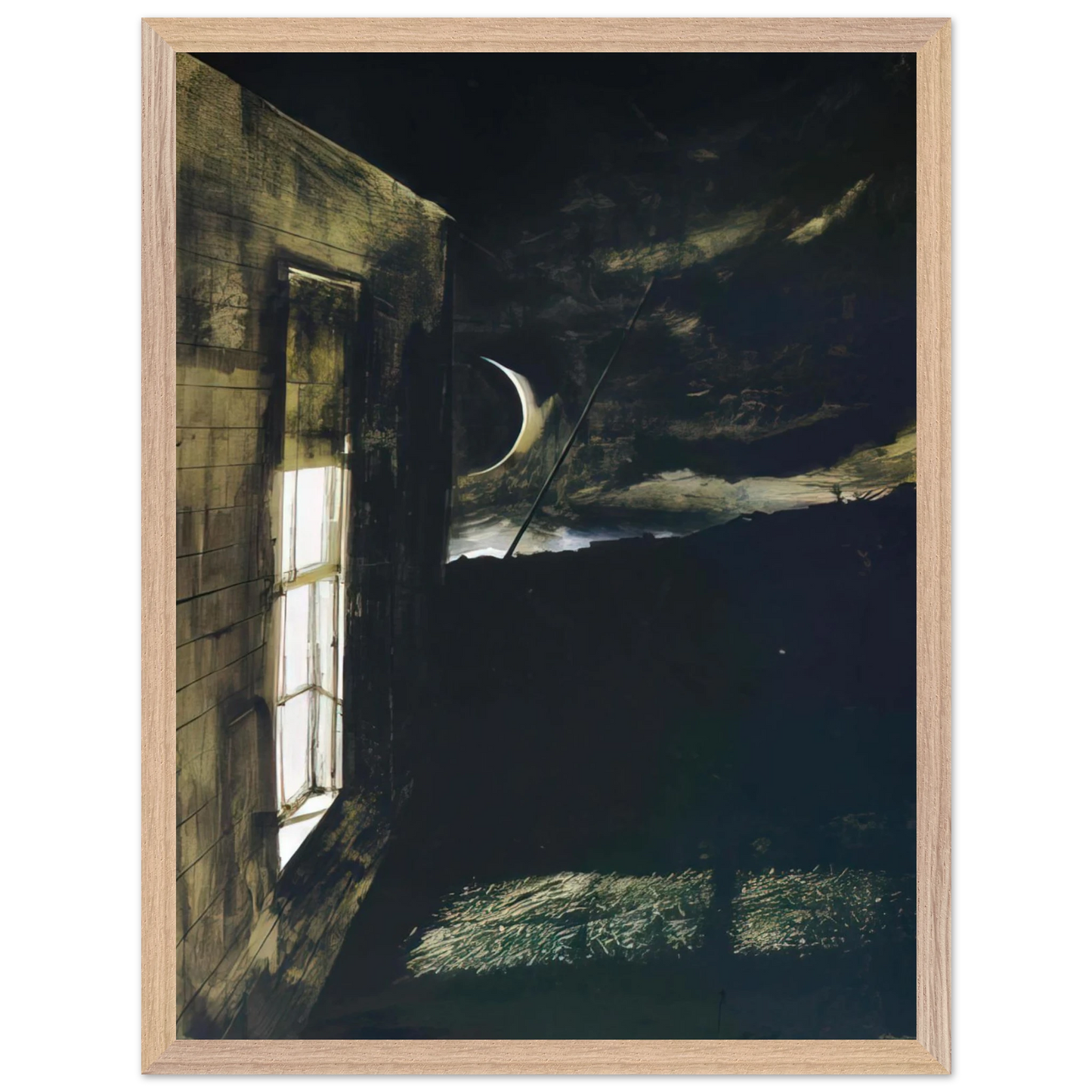Andrew Wyeth - CRESCENT MOON Wall Art - 21x29.7 cm / 8x12" - Premium Wooden Framed Poster With Fine Art Paper - Black frame