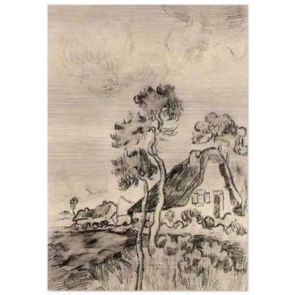 Cottages and Trees - Vincent van Gogh Brushed Aluminum Print - 70x100 cm / 28x40 inches | Vincent van Gogh Aluminum Print | Vincent van Gogh Prints