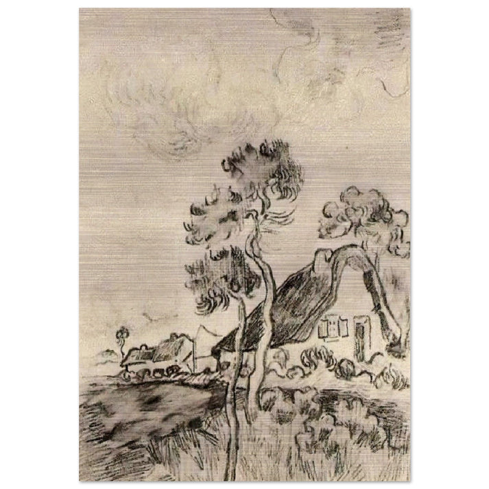 Cottages and Trees - Vincent van Gogh Brushed Aluminum Print - 70x100 cm / 28x40 inches | Vincent van Gogh Aluminum Print | Vincent van Gogh Prints