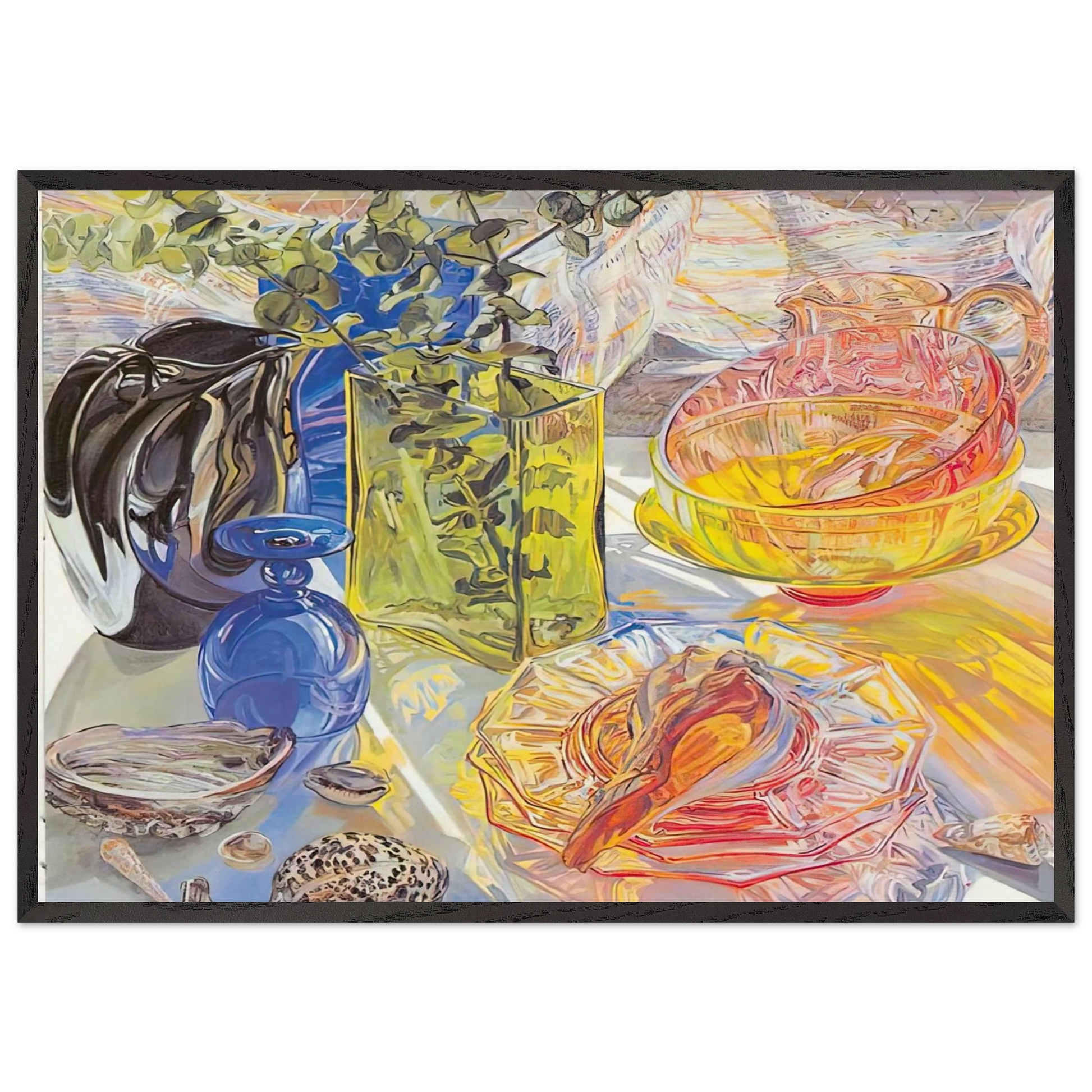 GLASS AND SHELLS 1990 - Janet Fish Framed Art Print – Black Wooden Frame - Default Title - -Framed Art Print