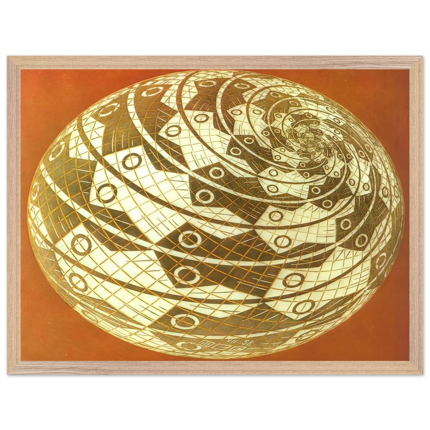 MC Escher - SPHERE SURFACE WITH FISHES COLOUR Wall Art - 30x40 cm / 12x16 inches - Premium Wooden Framed Poster With Fine Art Paper - White frame