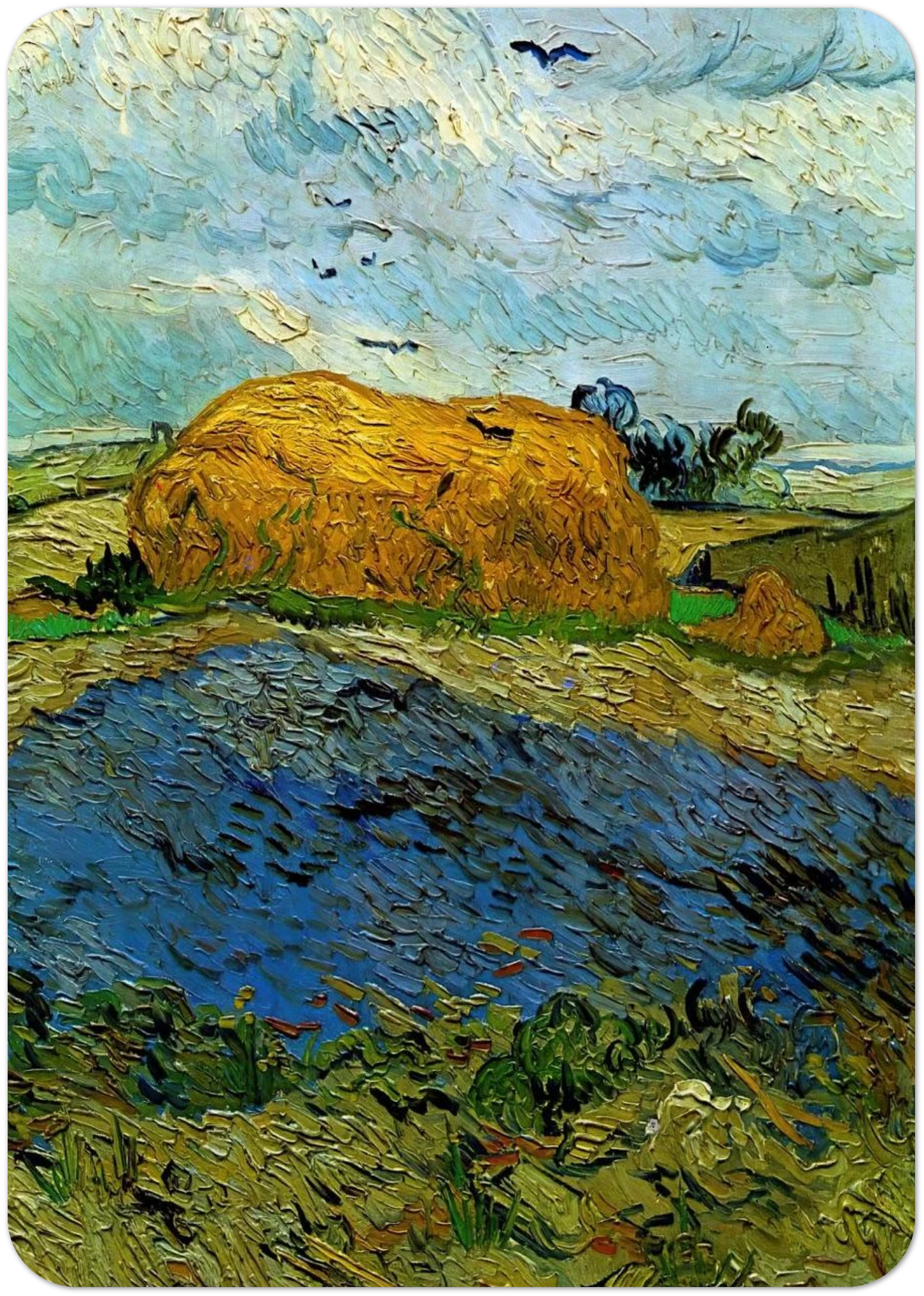 Haystack under a Rainy Sky By Vincent van Gogh Pack of 10 Post Cards | Vincent van Gogh Post Cards | A6 (10.5 x 14.8 cm) - 4.1 x 5.8 inches