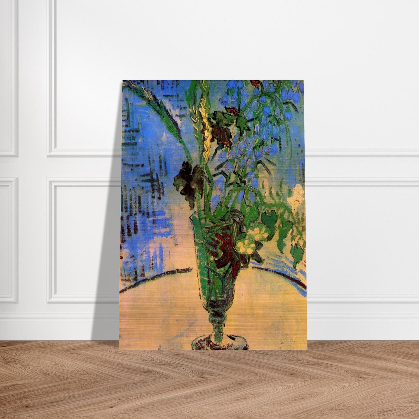 Still Life Glass with Wild Flowers - Vincent van Gogh Brushed Aluminum Print - 70x100 cm / 28x40 inches | Vincent van Gogh Aluminum Print | Vincent van Gogh Prints