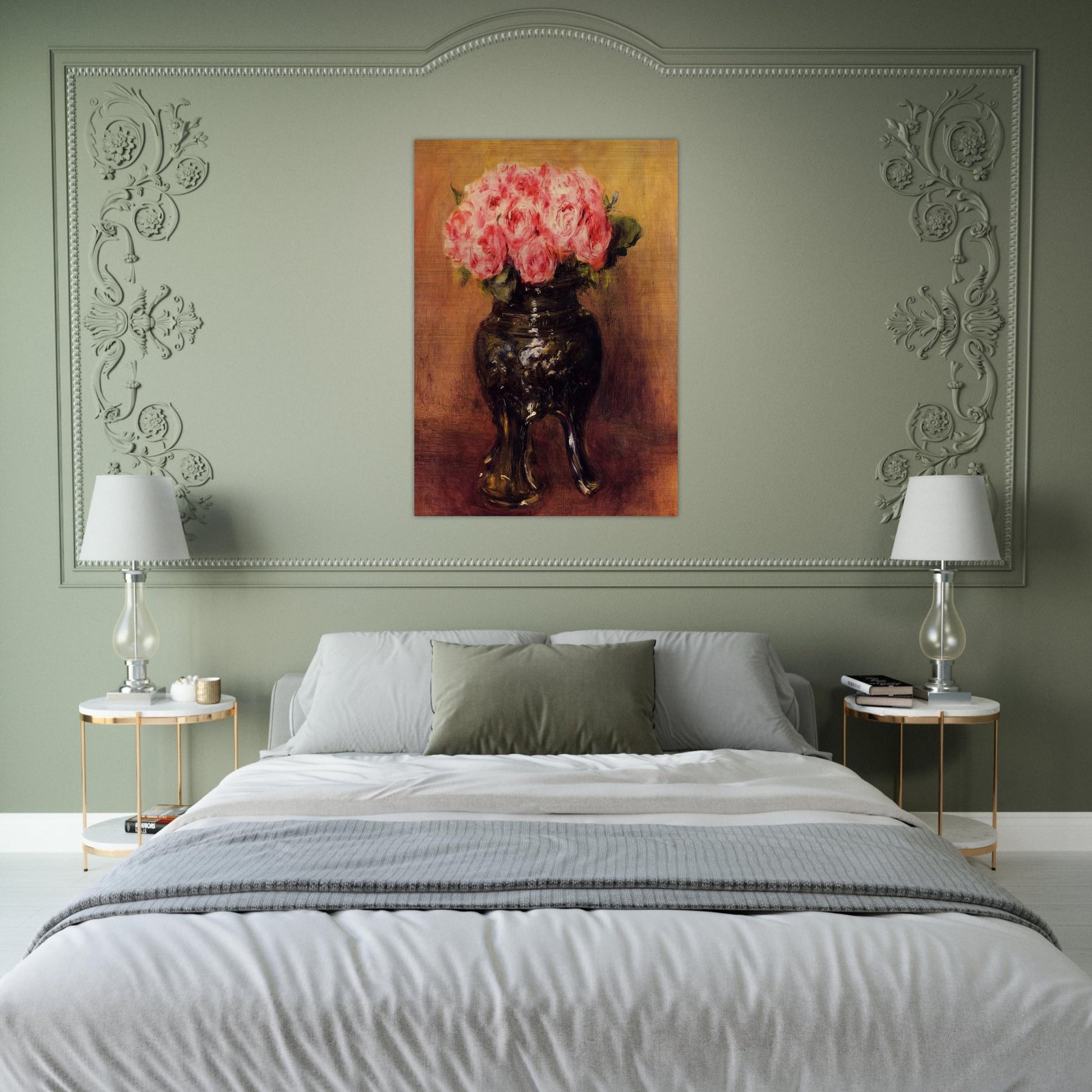 Roses in a China Vase - Pierre-Auguste Renoir Brushed Aluminum Print - 70x100 cm / 28x40 inches | Pierre-Auguste Renoir Aluminum Print | Pierre-Auguste Renoir Prints