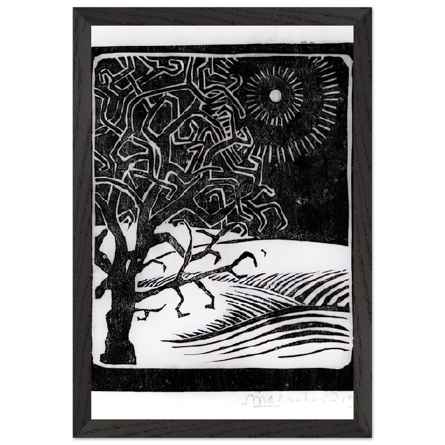 MC Escher - THE BORGER OAK Wall Art - 60x80 cm / 24x32 inches - Premium Wooden Framed Poster With Fine Art Paper - Black frame