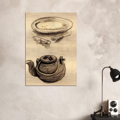 Plate with Cutlery and a Kettle - Vincent van Gogh Brushed Aluminum Print - 70x100 cm / 28x40 inches | Vincent van Gogh Aluminum Print | Vincent van Gogh Prints