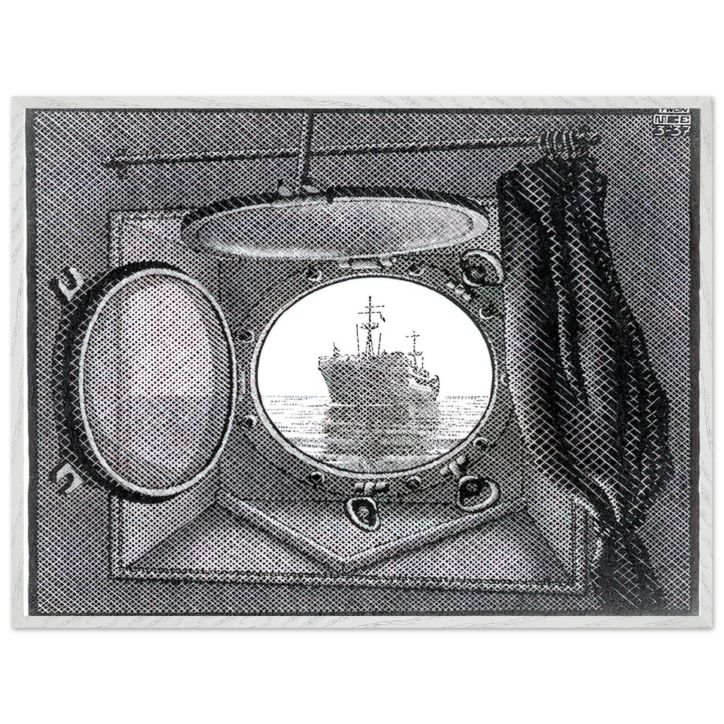 MC Escher - PORTHOLE Wall Art - 30x40 cm / 12x16 inches - Premium Wooden Framed Poster With Fine Art Paper - Black frame