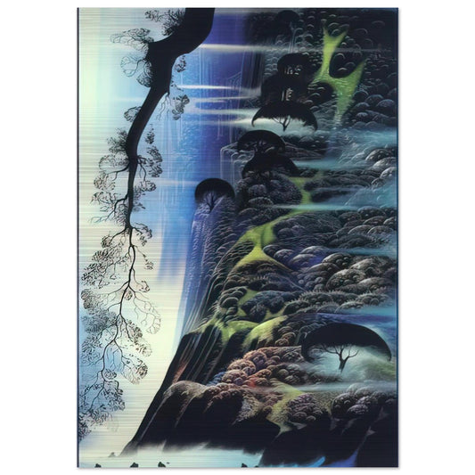 Steep Coast Line - Eyvind Earle Brushed Aluminum Print - 70x100 cm / 28x40 inches | Eyvind Earle Aluminum Print | Eyvind Earle Prints