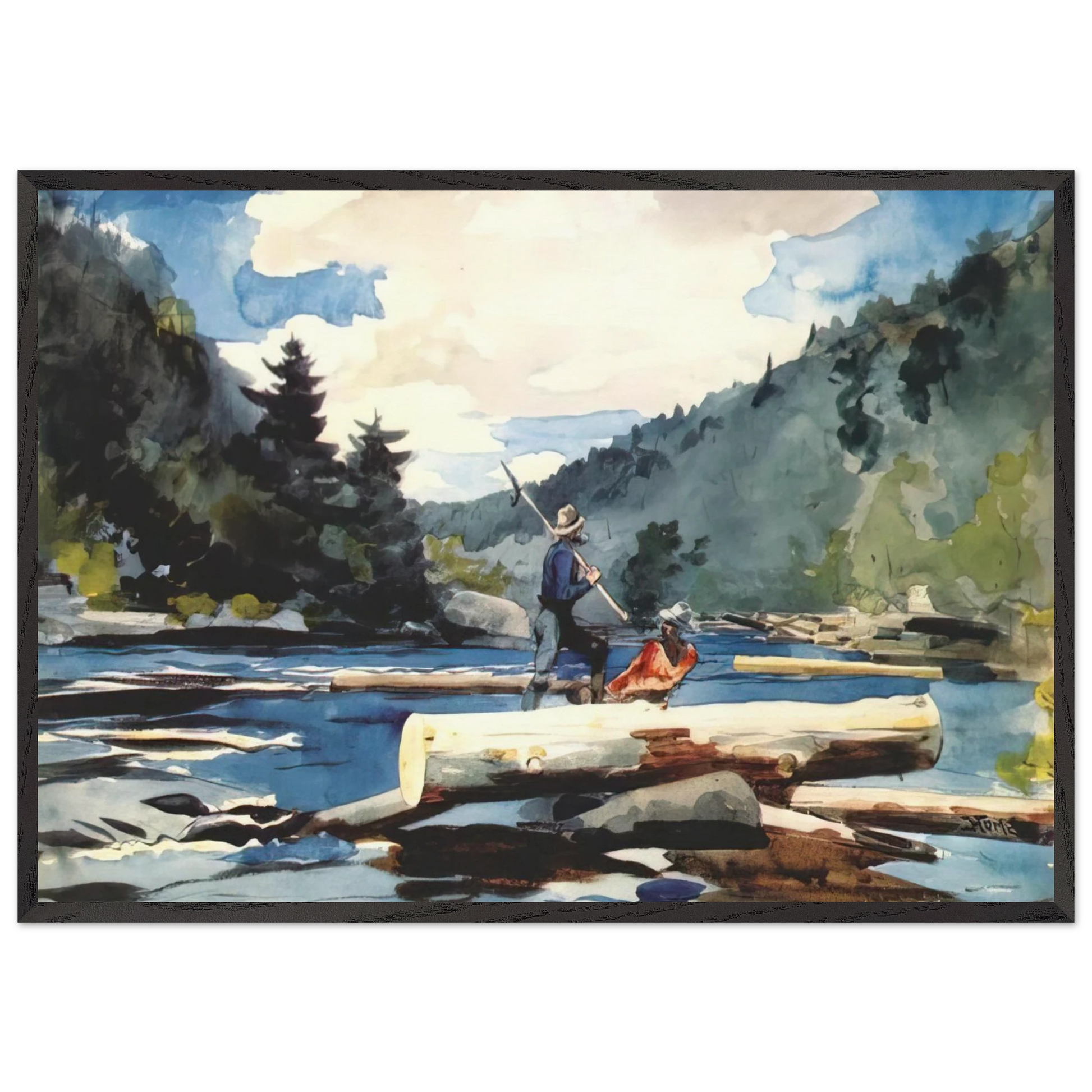 HUDSON RIVER LOGGING - Winslow Homer 70x100 cm / 28x40 inches Framed Art Print – Black Wooden Frame