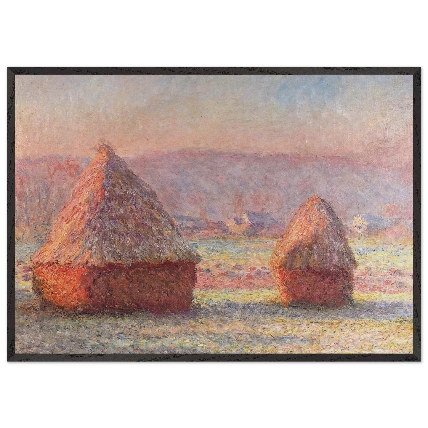 Grainstacks White Frost Effect - claude monet Framed Art Print – Black Wooden Frame - Default Title - -Framed Art Print