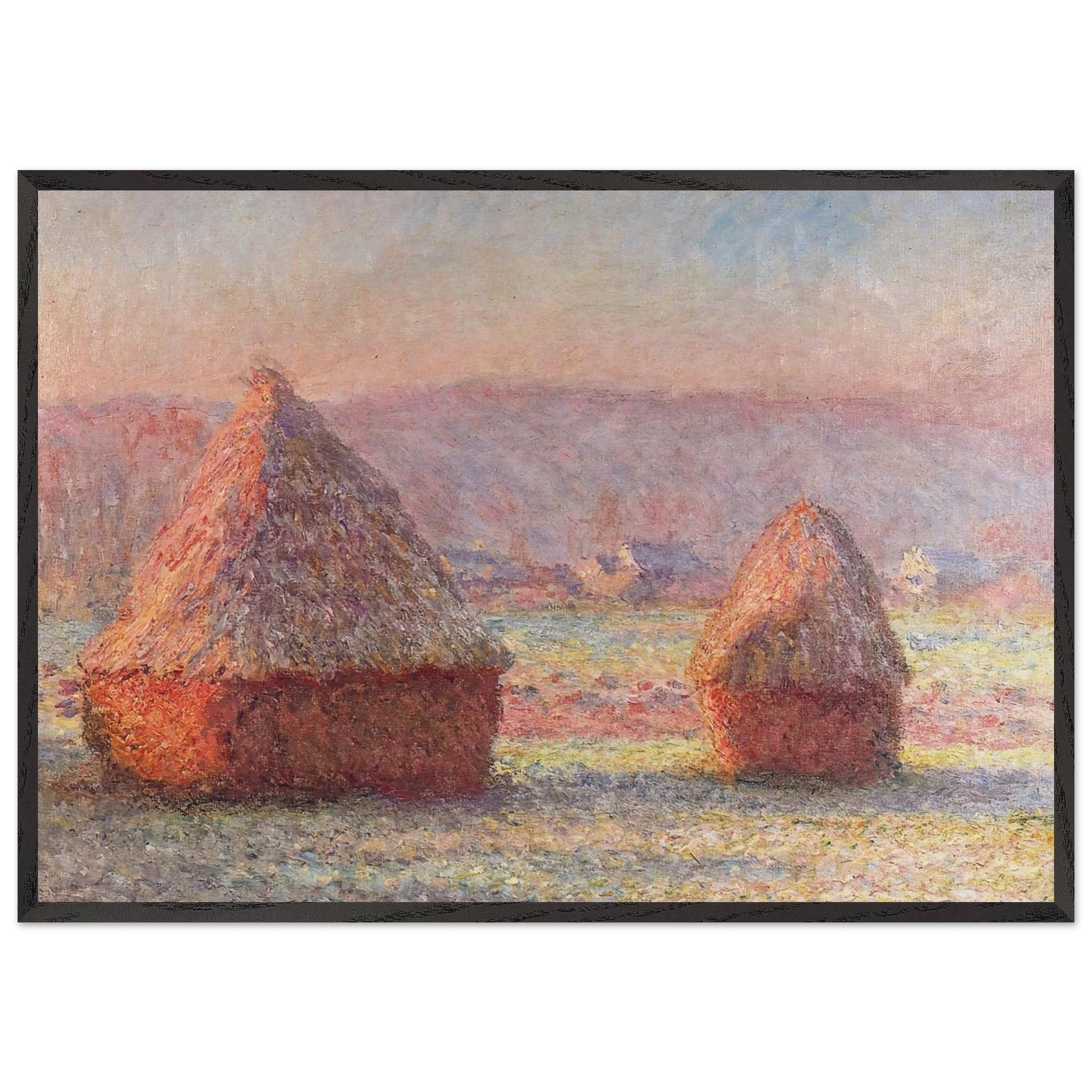 Grainstacks White Frost Effect - claude monet Framed Art Print – Black Wooden Frame - Default Title - -Framed Art Print