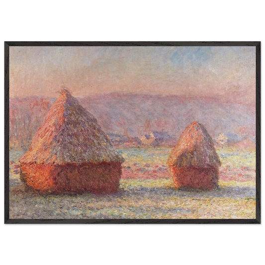 Grainstacks White Frost Effect - claude monet 70x100 cm / 28x40 inches Framed Art Print – Black Wooden Frame
