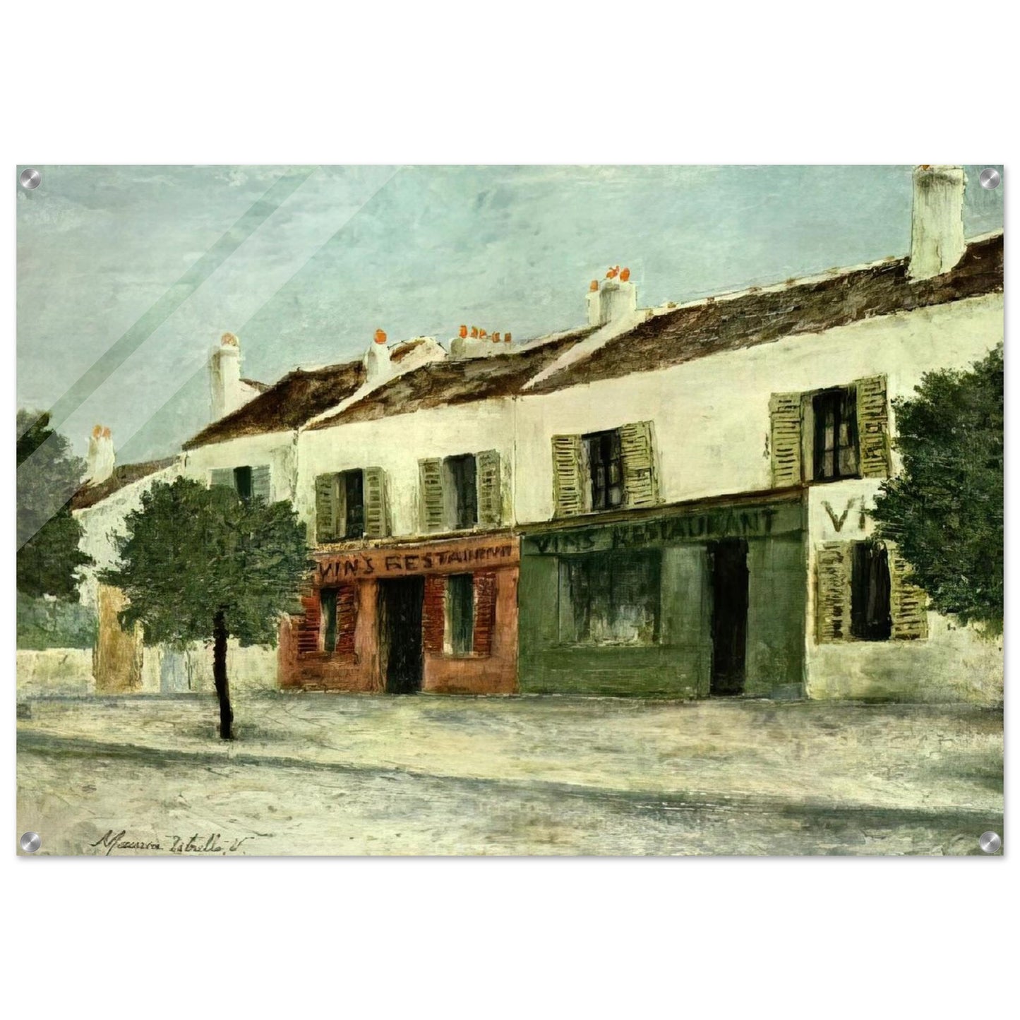 BISTROS IN A SUBURB - Maurice Utrillo Acrylic Print - 70x100 cm / 28x40″ inches | Maurice Utrillo Wall Art | Maurice Utrillo Prints