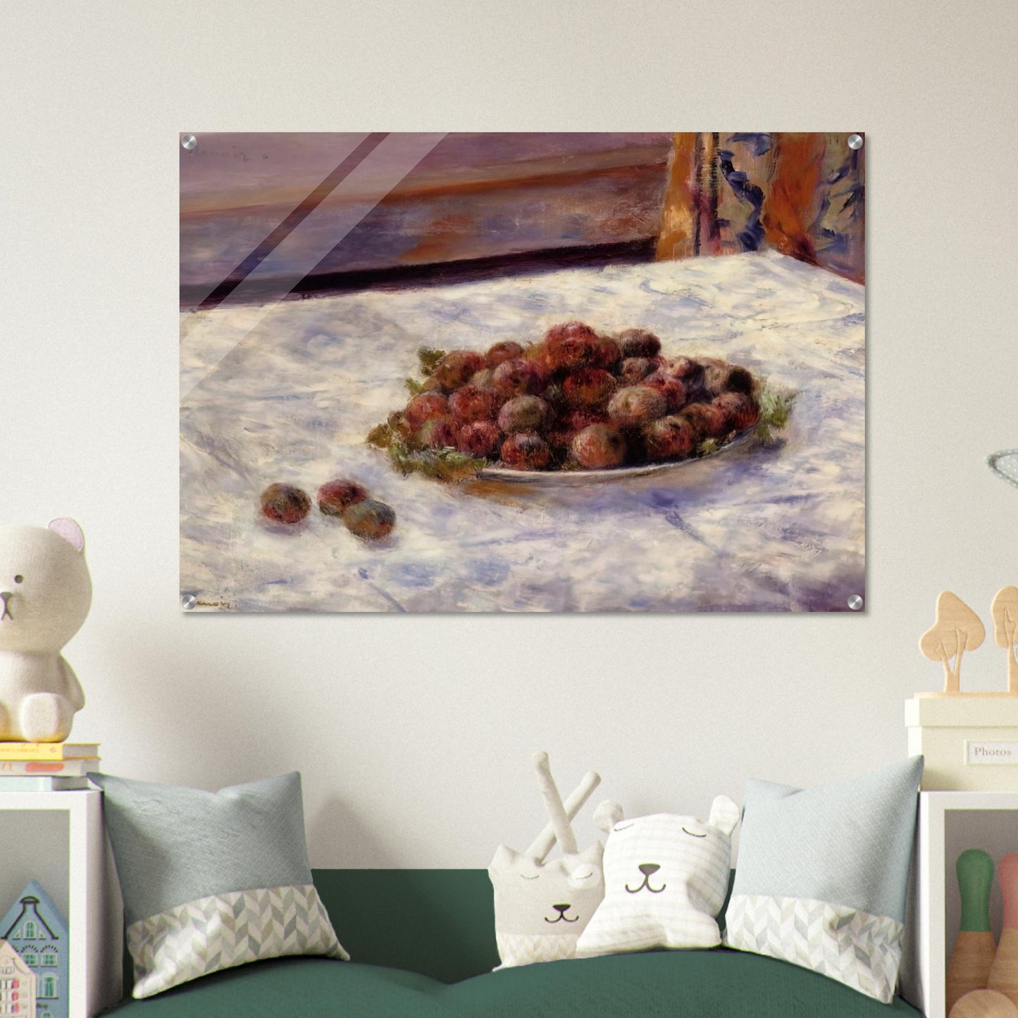 Still Life, a Plate of Plums - Pierre-Auguste Renoir Acrylic Print - 70x100 cm / 28x40″ inches