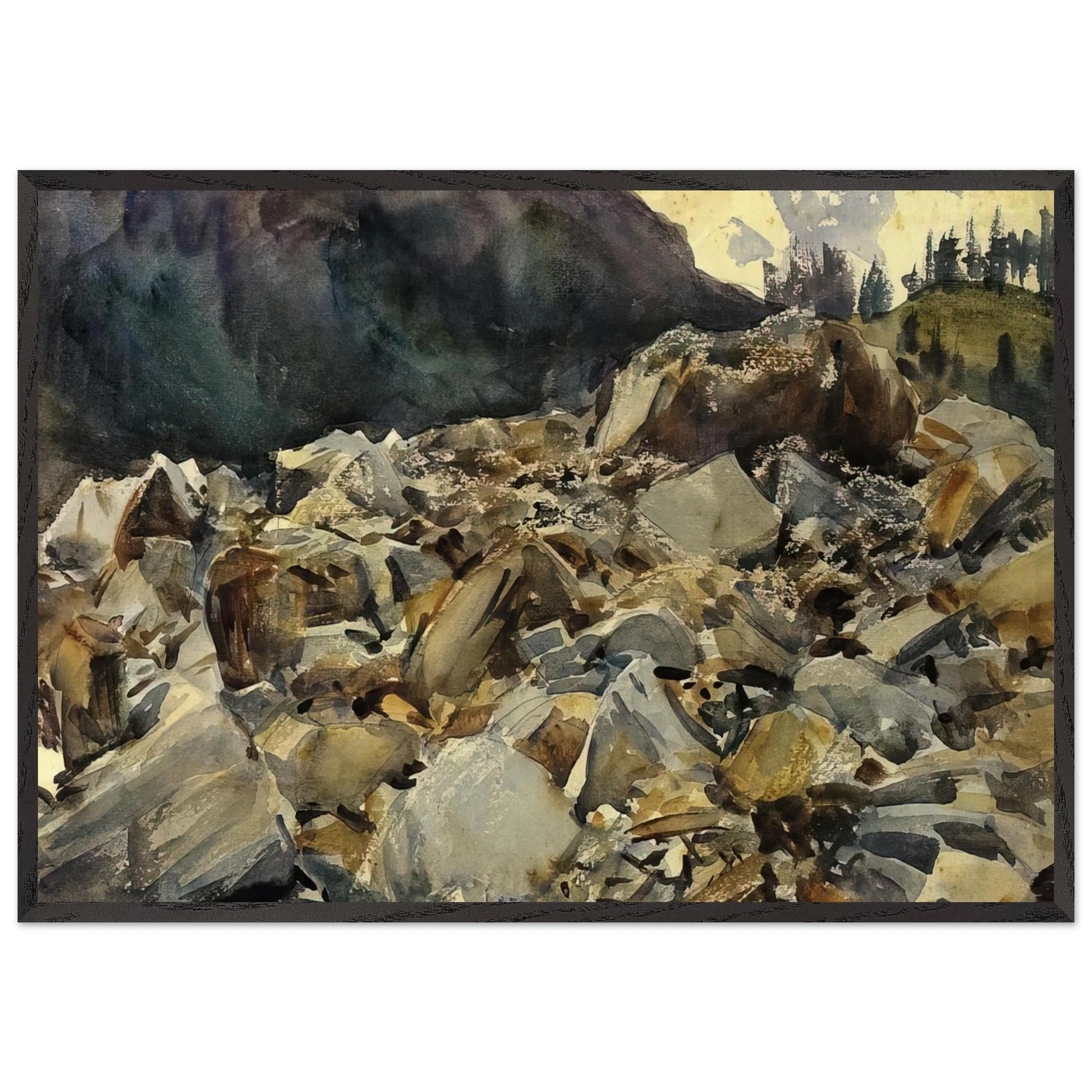 Purtud Alpine Scene and Boulders - John Singer Sargent Framed Art Print – Black Wooden Frame - Default Title - -Framed Art Print