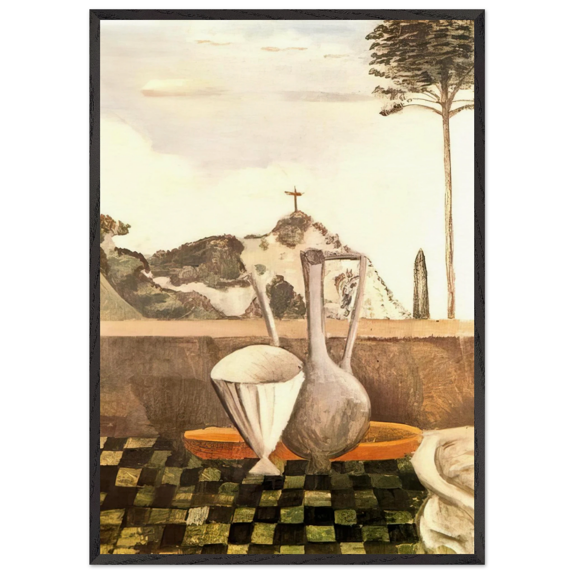 THE STILL LIFE IN FRONT OF CROSS ON TOP OF THE MOUNTAIN 1912 - Andre Derain Framed Art Print – Black Wooden Frame - Default Title - -Framed Art Print