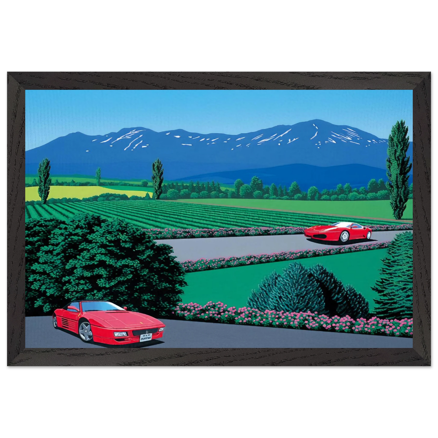 Hiroshi Nagai - Ferraris traversing the lands Wall Art - 60x80 cm / 24x32 inches - Fine Art Poster - -