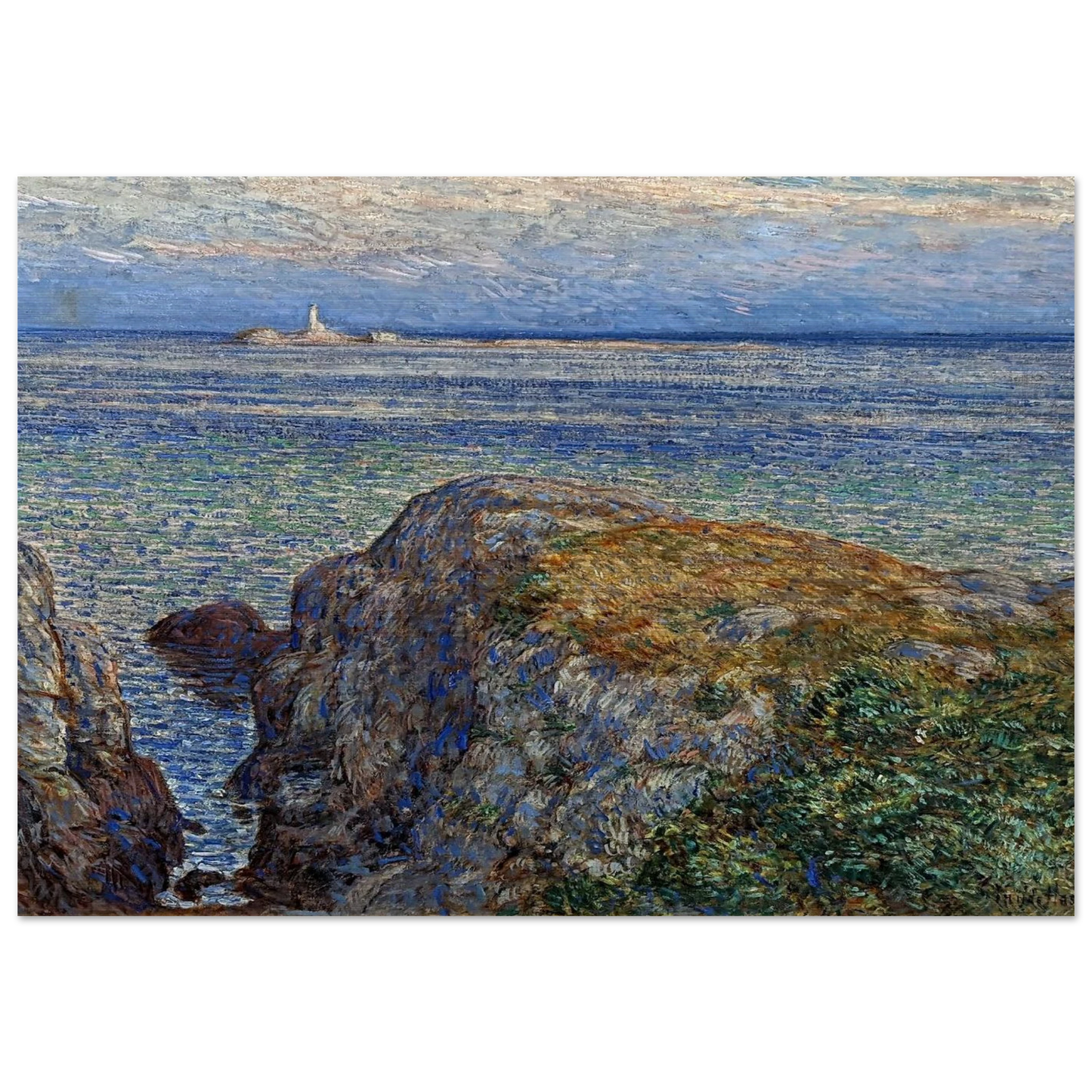 White island light isles of shoals at sundown - Childe Hassam Brushed Aluminum Print - 70x100 cm / 28x40 inches | Childe Hassam Aluminum Print | Childe Hassam Prints
