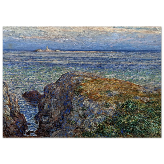 White island light isles of shoals at sundown - Childe Hassam Brushed Aluminum Print - 70x100 cm / 28x40 inches | Childe Hassam Aluminum Print | Childe Hassam Prints