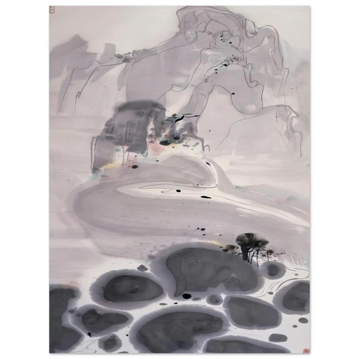 Wu Guanzhong - Mountains High and Streams Eternal - 1986  75x100 cm / 30x40inches Fine Art Poster