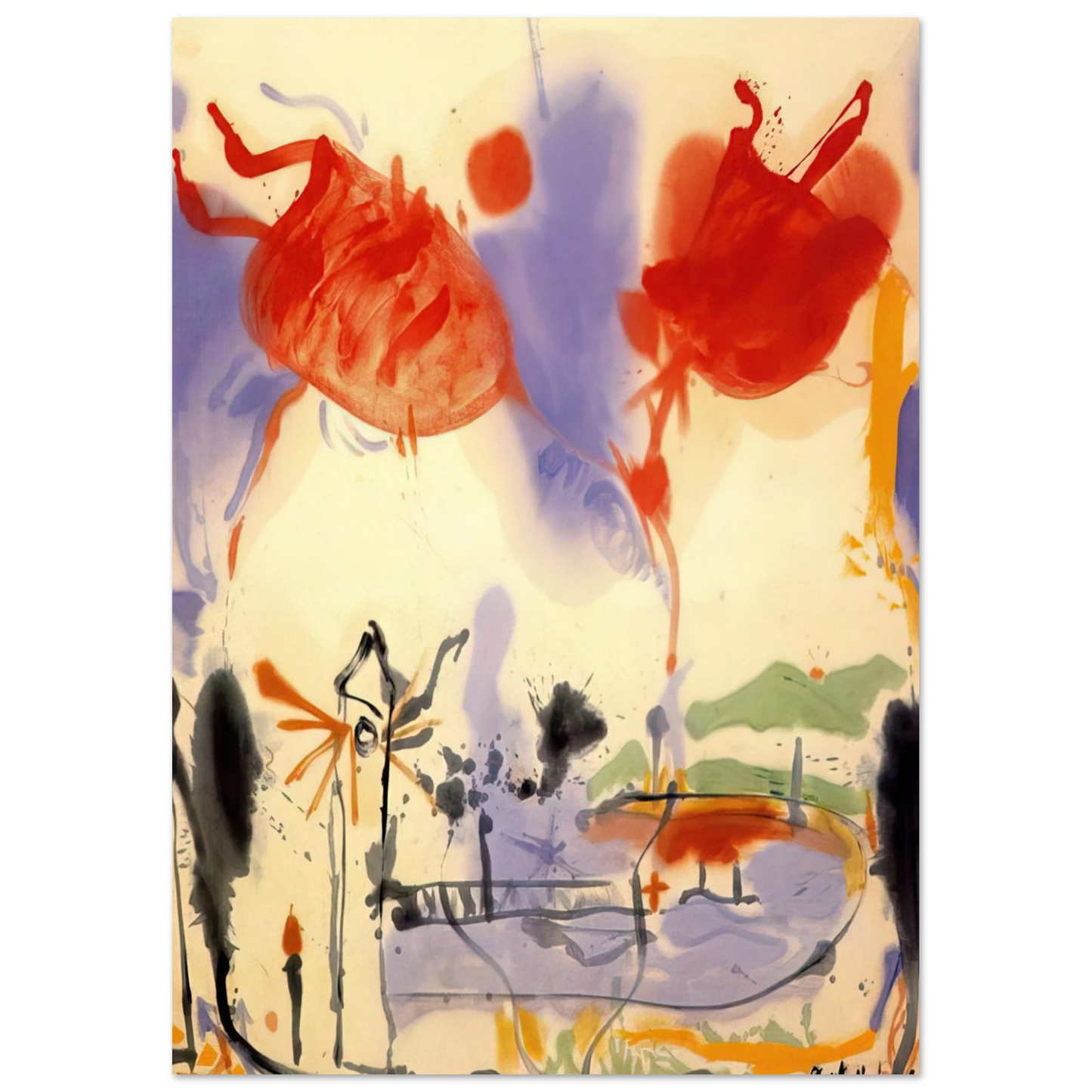 Helen Frankenthaler - Round Trip - 1957 Wall art - 21x29.7 cm / 8x12" - Premium Wooden Framed Poster With Fine Art Paper - Black frame