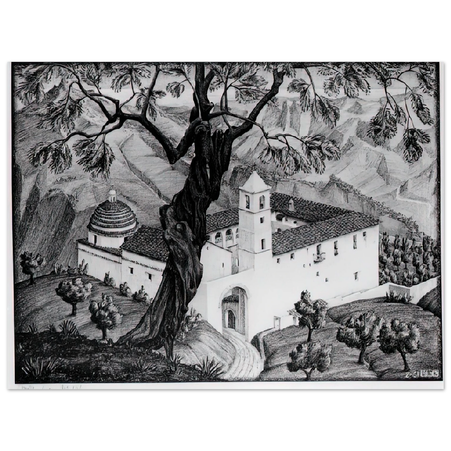 MC Escher - CLOISTER NEAR ROCCA IMPERIALE CALABRIA Wall Art - 21x29.7 cm / 8x12" - Fine Art Poster - -