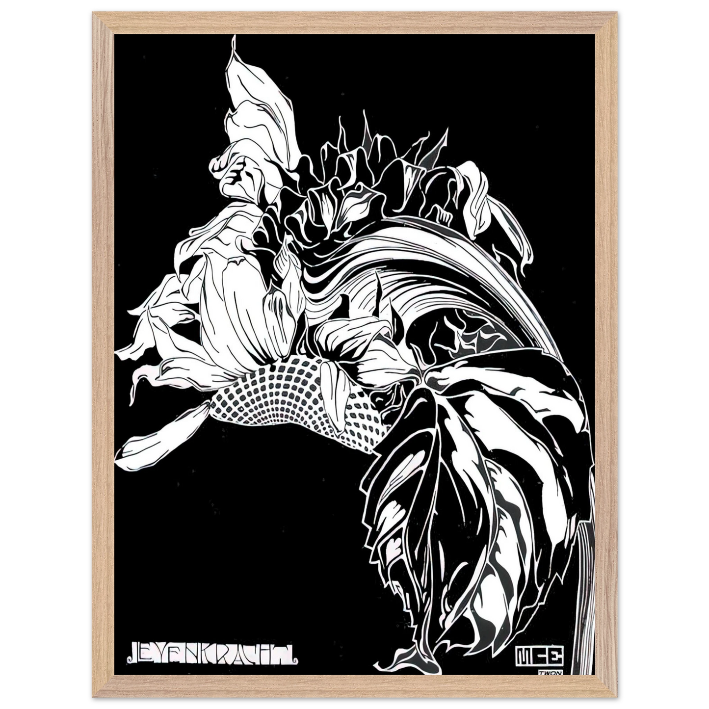 MC Escher - LIFE FORCE Wall Art - 21x29.7 cm / 8x12" - Premium Wooden Framed Poster With Fine Art Paper - Black frame