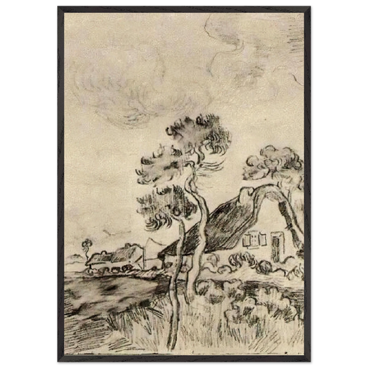Cottages and Trees - Vincent van Gogh 70x100 cm / 28x40 inches Framed Art Print – Black Wooden Frame