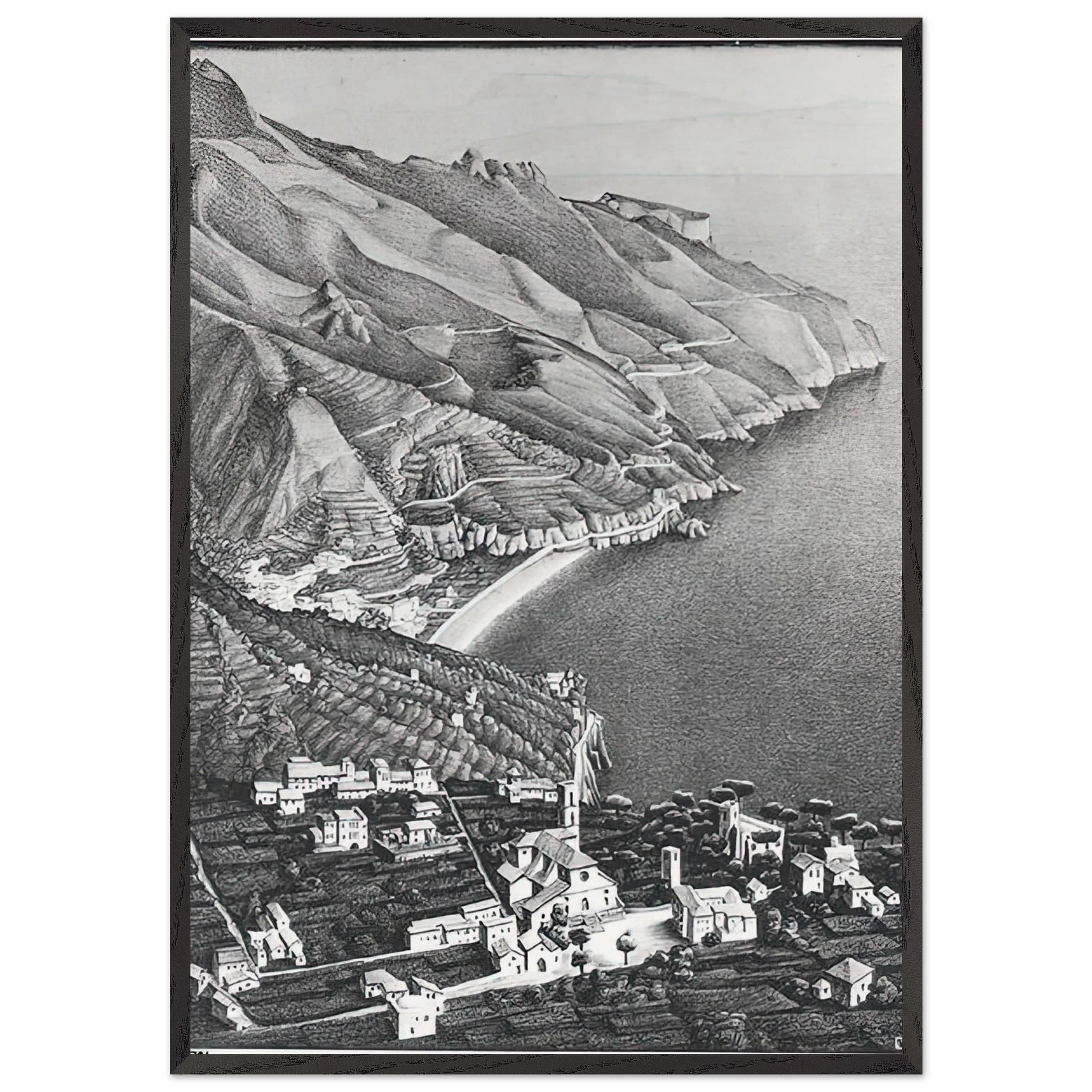 RAVELLO AND THE COAST OF AMALFI - MC Escher Framed Art Print – Black Wooden Frame - Default Title - -Framed Art Print