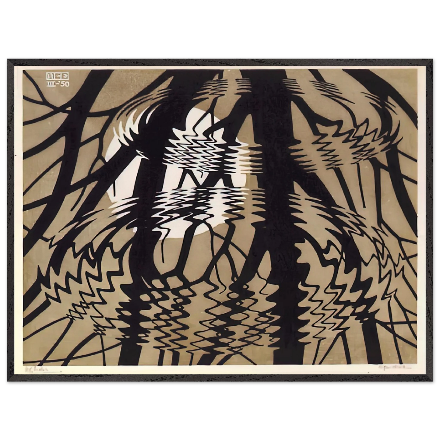 MC Escher - RIPPLED SURFACE COLOUR Wall Art - 21x29.7 cm / 8x12" - Premium Wooden Framed Poster With Fine Art Paper - Black frame