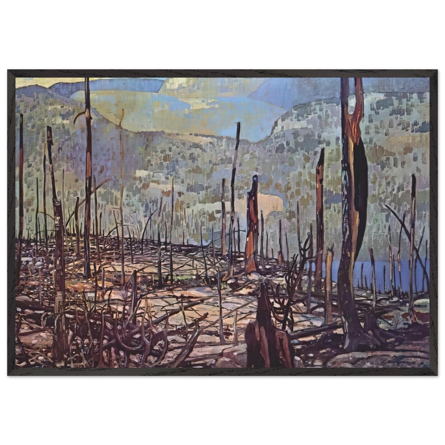 Fire Swept Algoma - 1920 - Frank Johnston Framed Art Print – Black Wooden Frame - Default Title - -Framed Art Print