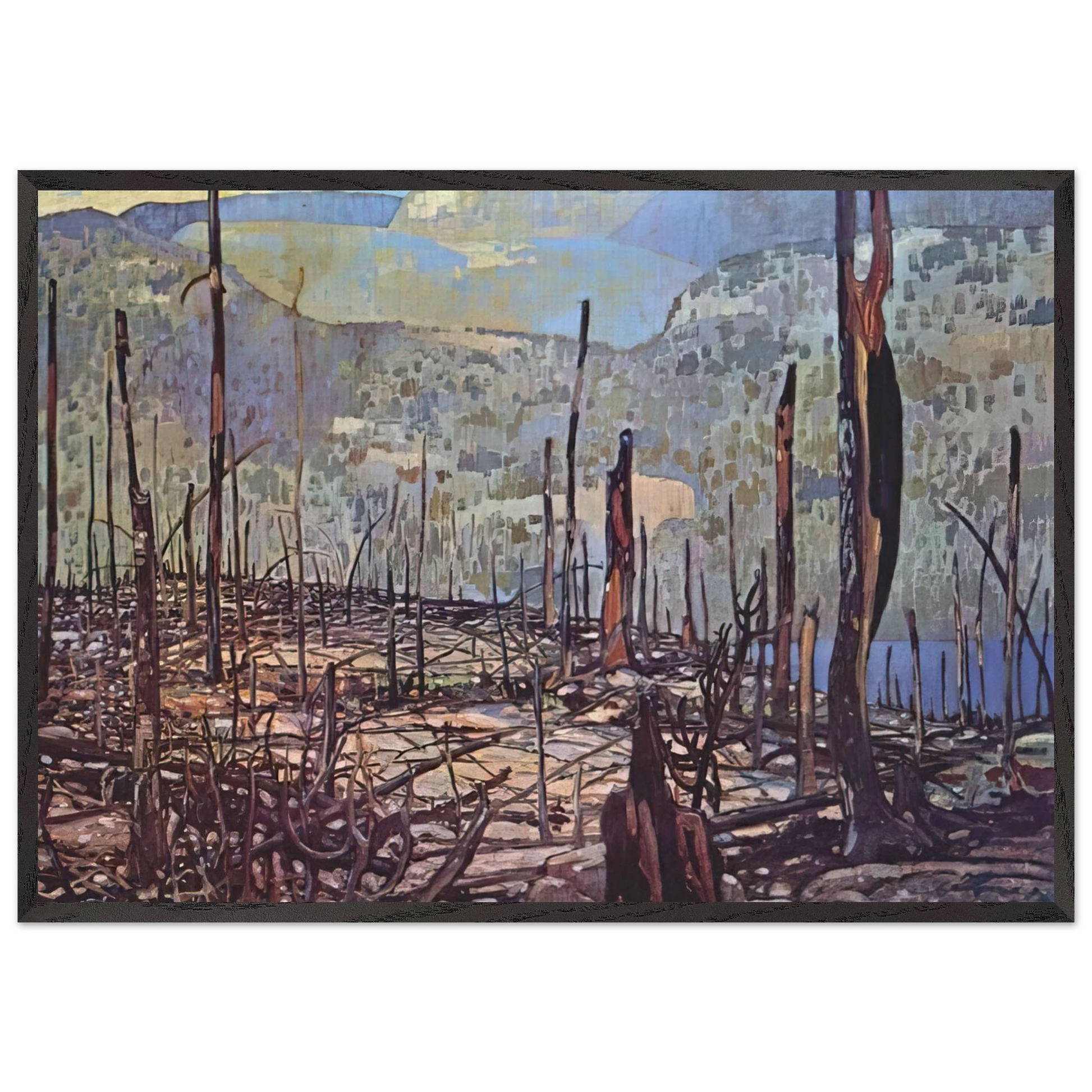 Fire Swept Algoma - 1920 - Frank Johnston Framed Art Print – Black Wooden Frame - Default Title - -Framed Art Print