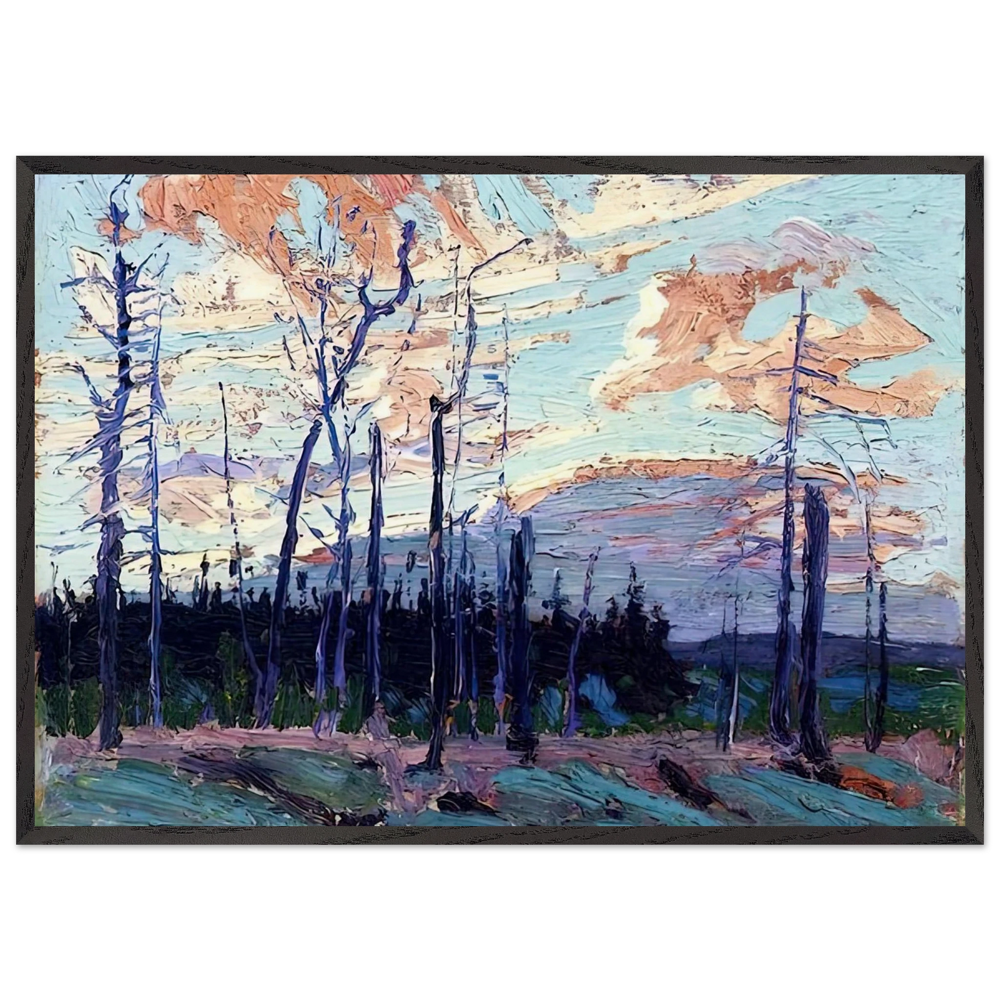 BURNT LAND AT SUNSET 1915 - Tom Thomson Framed Art Print – Black Wooden Frame - Default Title - -Framed Art Print