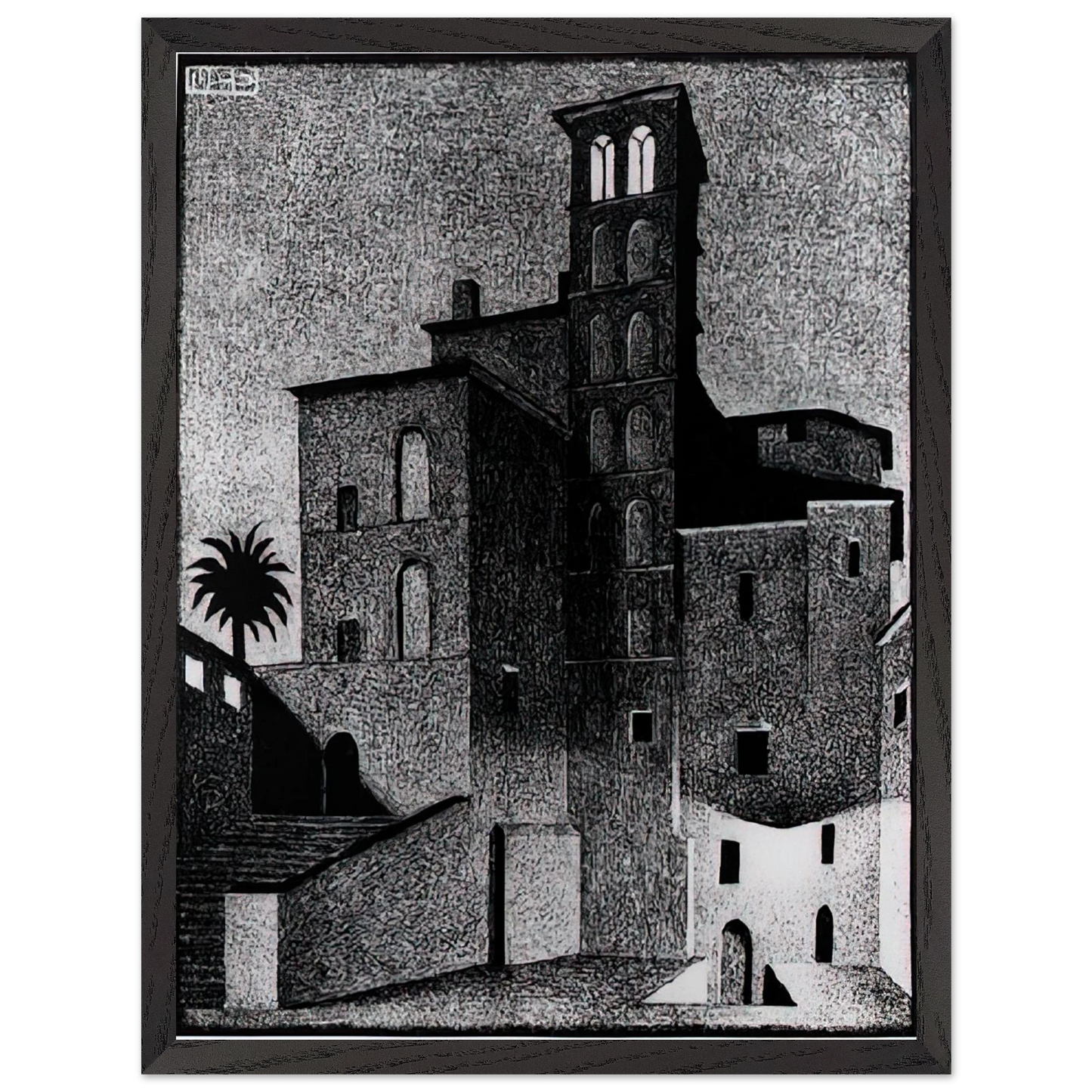 MC Escher - SS GIOVANNI ET PAOLO ROME MAY 1936 1936 Wall Art - 30x40 cm / 12x16 inches - Premium Wooden Framed Poster With Fine Art Paper - Black frame
