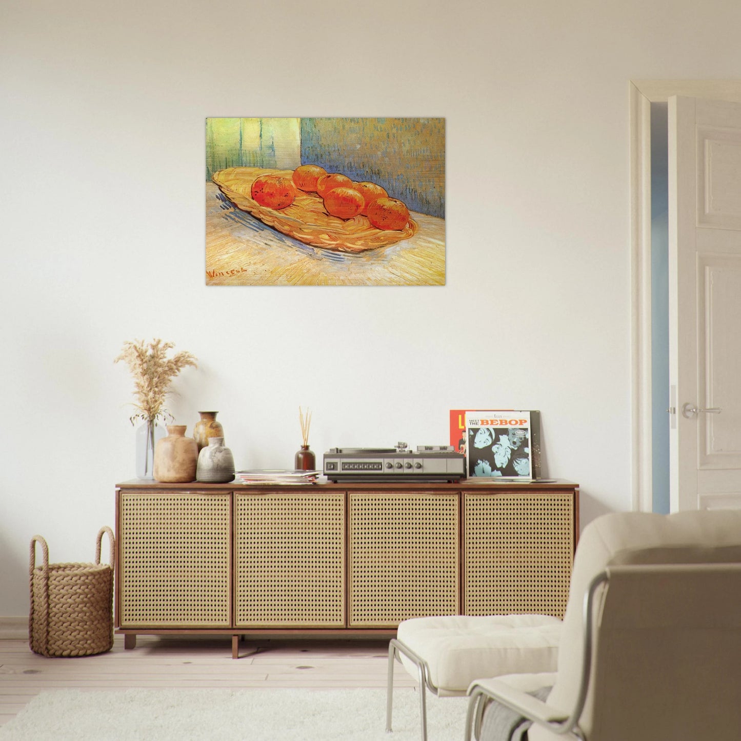 Still Life with Basket and Six Oranges - Vincent van Gogh Brushed Aluminum Print - 70x100 cm / 28x40 inches | Vincent van Gogh Aluminum Print | Vincent van Gogh Prints