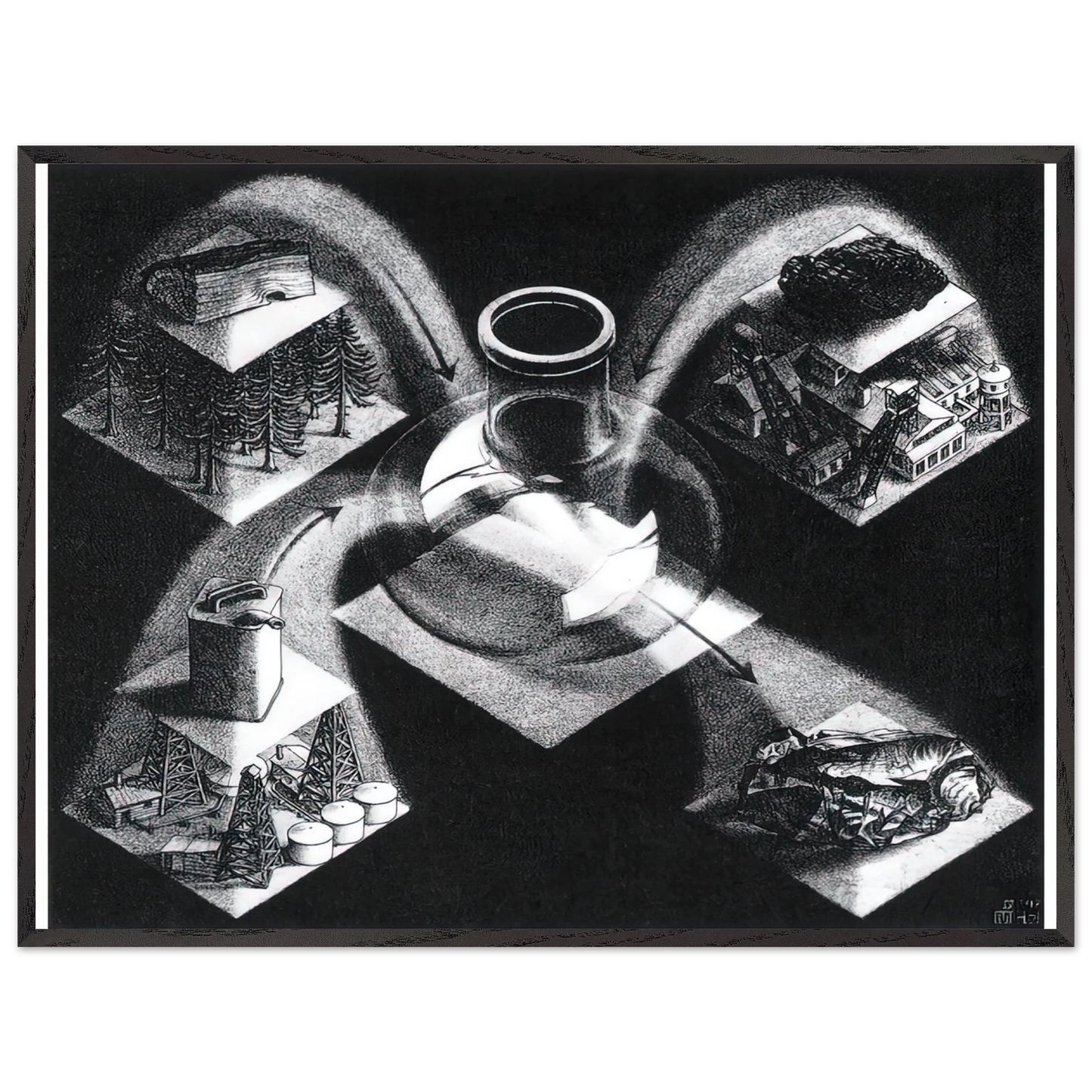 MC Escher - SYNTHESIS Wall Art - 21x29.7 cm / 8x12" - Premium Wooden Framed Poster With Fine Art Paper - Wood frame