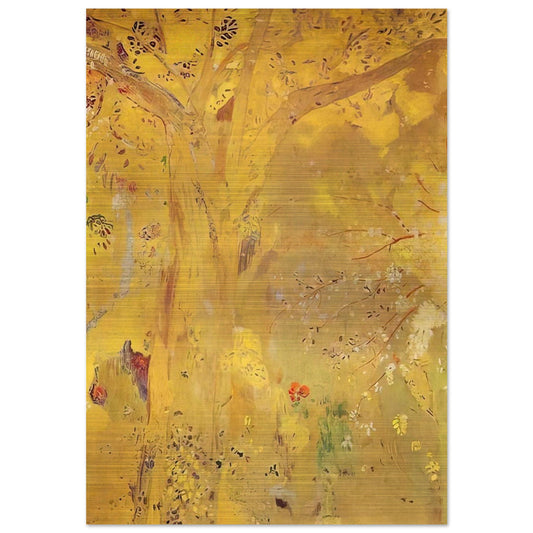 TREE AGAINST A YELLOW BACKGROUND 1901 - Odilon Redon Brushed Aluminum Print - 70x100 cm / 28x40 inches | Odilon Redon Aluminum Print | Odilon Redon Prints