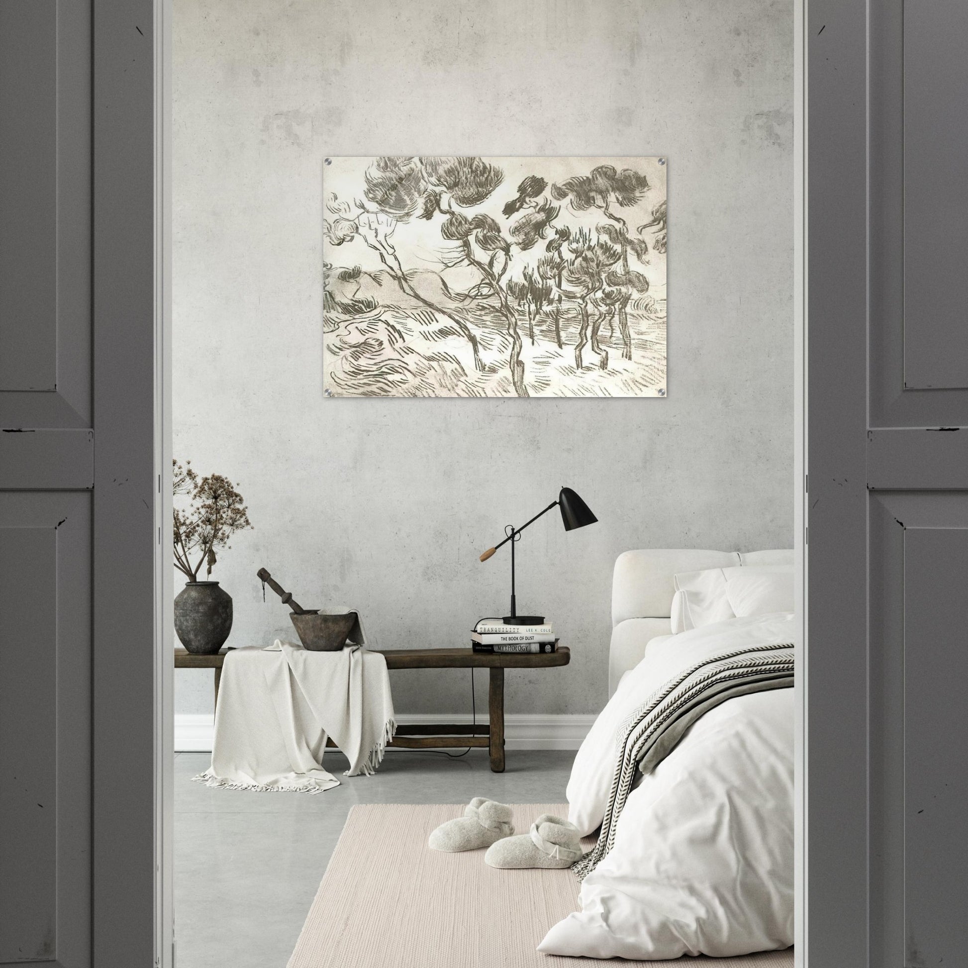 A Group of Pine Trees near a House - Vincent van Gogh Acrylic Print - 70x100 cm / 28x40″ inches