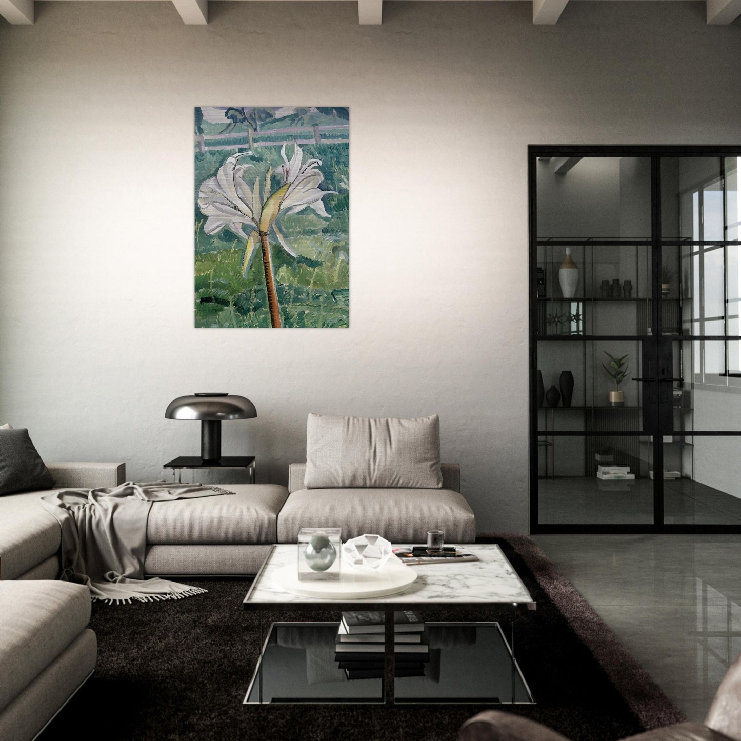 Lily growing in a field by the sea - 1927 - Grace Cossington Smith Brushed Aluminum Print - 70x100 cm / 28x40 inches | Grace Cossington Smith Aluminum Print | Grace Cossington Smith Prints