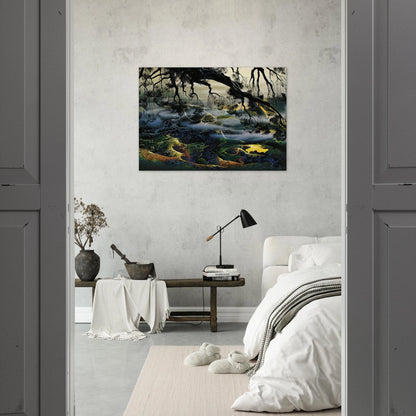 Fog Passes By - Eyvind Earle Brushed Aluminum Print - 70x100 cm / 28x40 inches | Eyvind Earle Aluminum Print | Eyvind Earle Prints