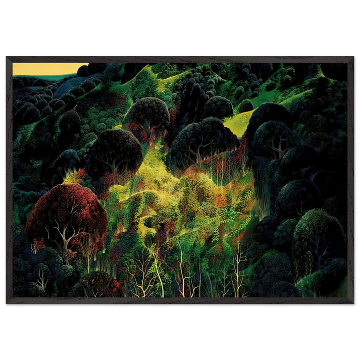 Autumn Fields - Eyvind Earle 70x100 cm / 28x40 inches Framed Art Print – Black Wooden Frame